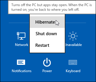 اضافه کردن گزینه‌ Hibernate به منوی خاموش کردن ویندوز 8